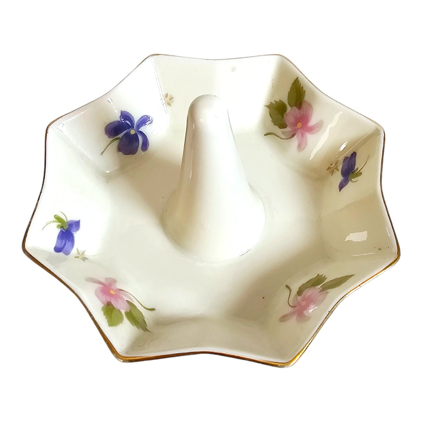 Vintage Fred Roberts Co. Porcelain Ring Holder, Floral Violets, 4''