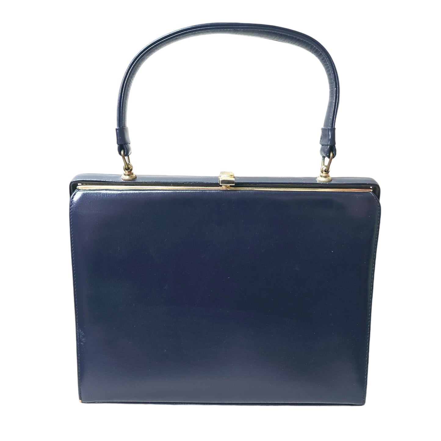 Mid Century Modell Gold Pfeil Navy Blue Leather Purse, Small Brief Case