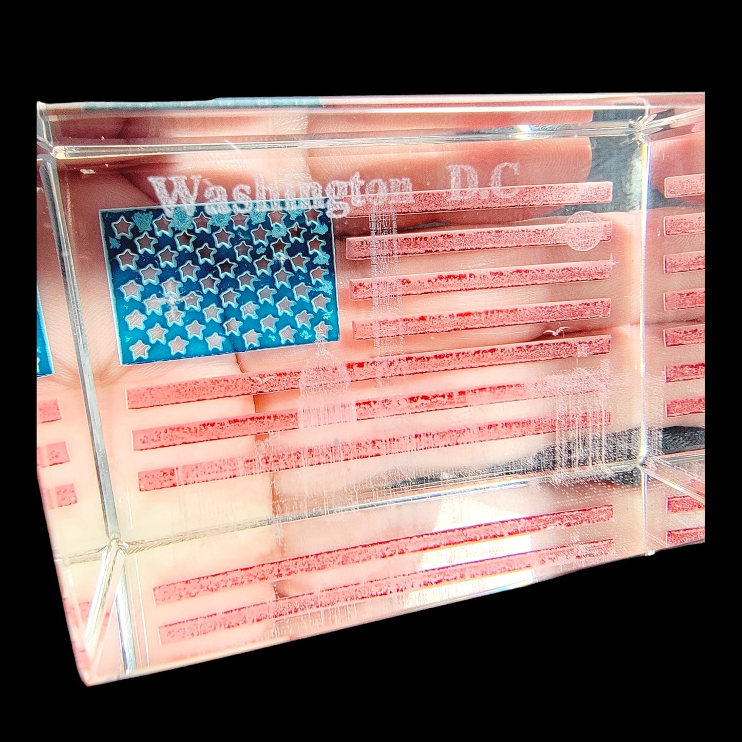 Washington DC American Flag 3D Laser Art Glass Paperweight