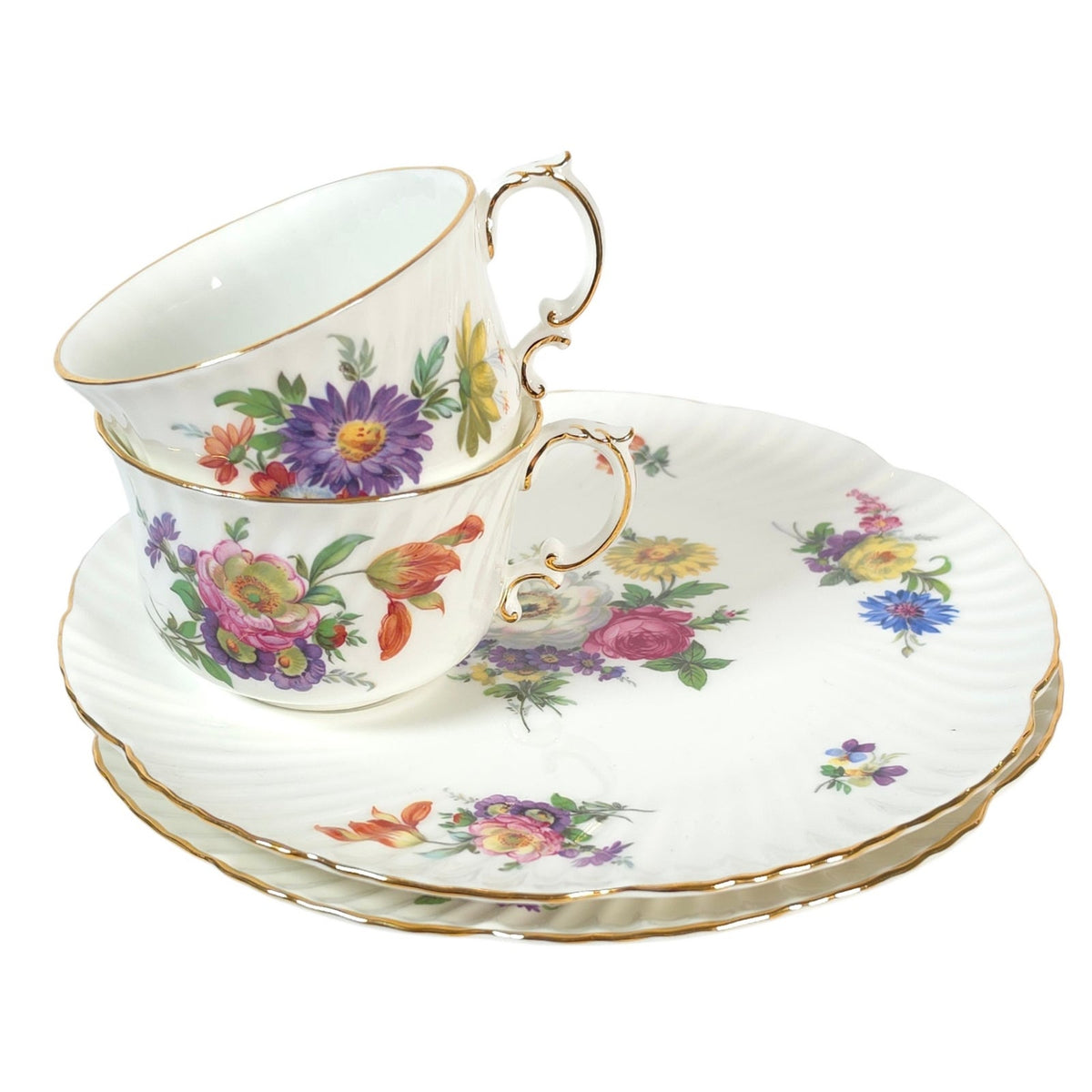 Vintage Oakley England Fine Bone China Floral Tennis Set Cup Snack Plate