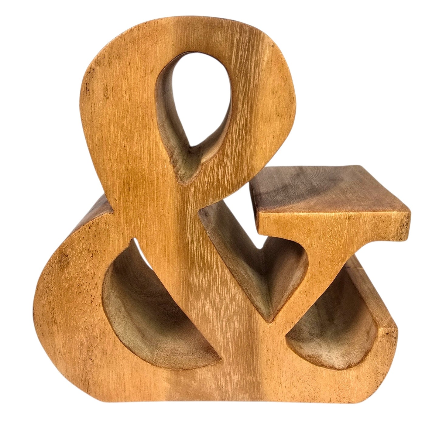 Vintage Hand Carved Wooden Ampersand Sign Large 3D Block Symbol & Bookend