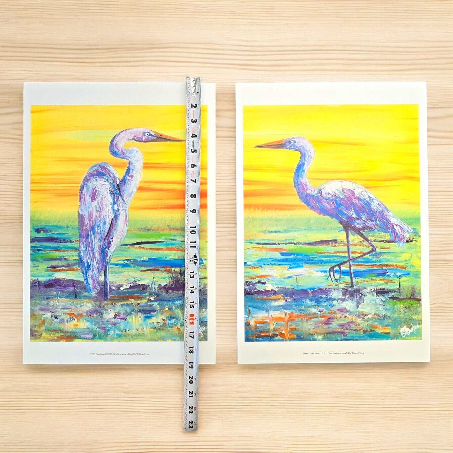 Two 16x12 Egret Bird Art Prints: Egret Sunset I and II, 2015 Olivia Brewington