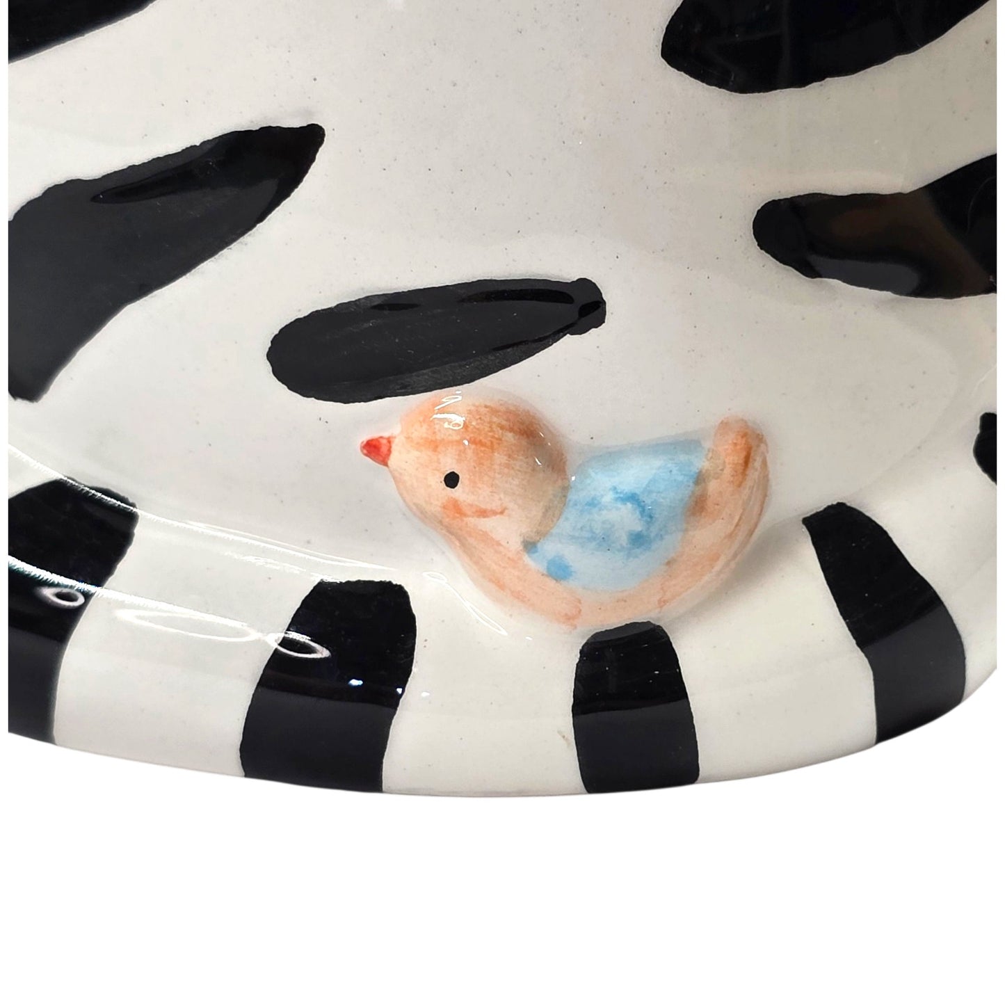 Striped Cat Planter Ceramic Handpainted Blue Scarf Bird Vtg Certified Intl CIC