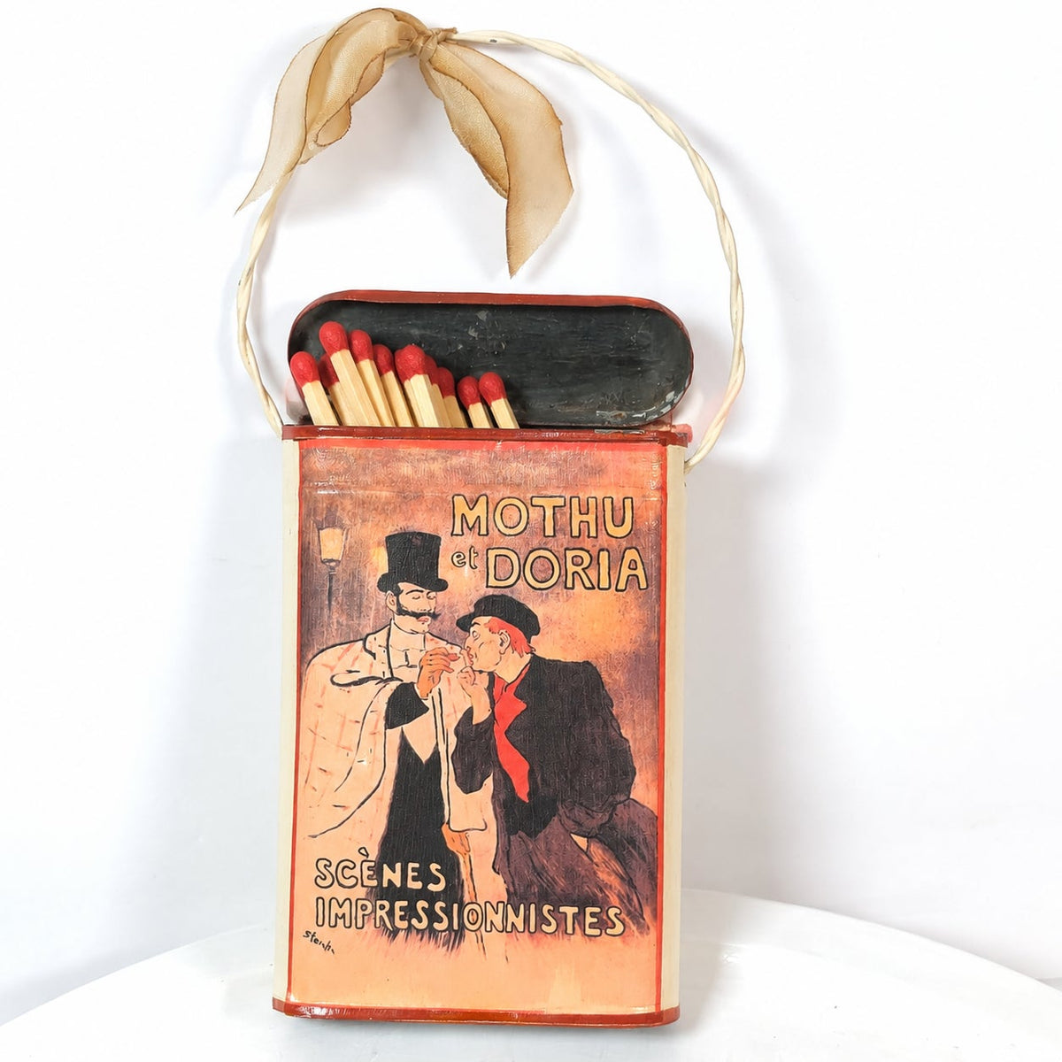 Steinlen Mothu et Doria Hanging Tin Wall Pocket Match Pencil Holder French Art