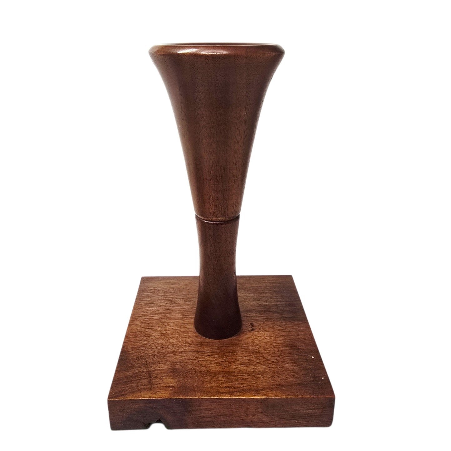 Danish Modern Style Walnut Wood Candlestick Holders - Hand Turned Pedestal Pair