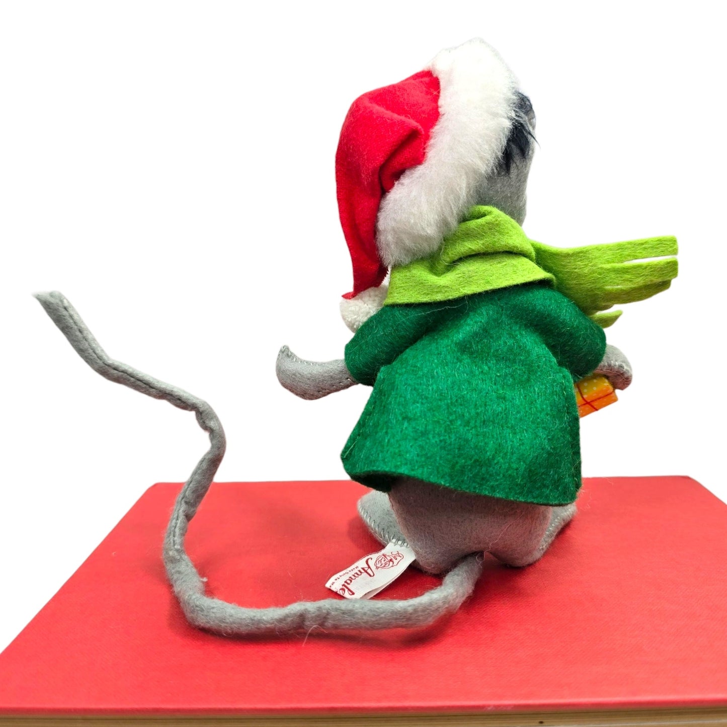 Vtg Annalee 1989 Christmas Mouse Felt Doll Green Scarf Santa Hat Holiday Decor