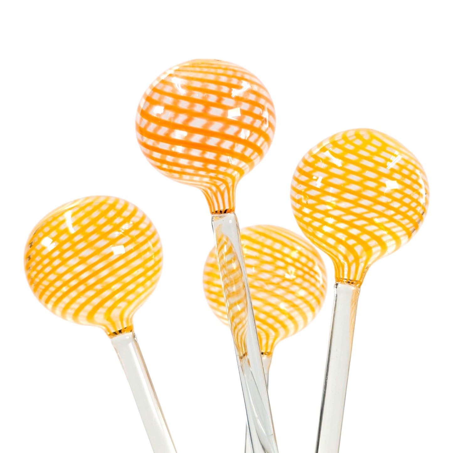 Vintage Set of 4 Hand-Blown Glass Cocktail Stick Stirrers Striped Art Glass