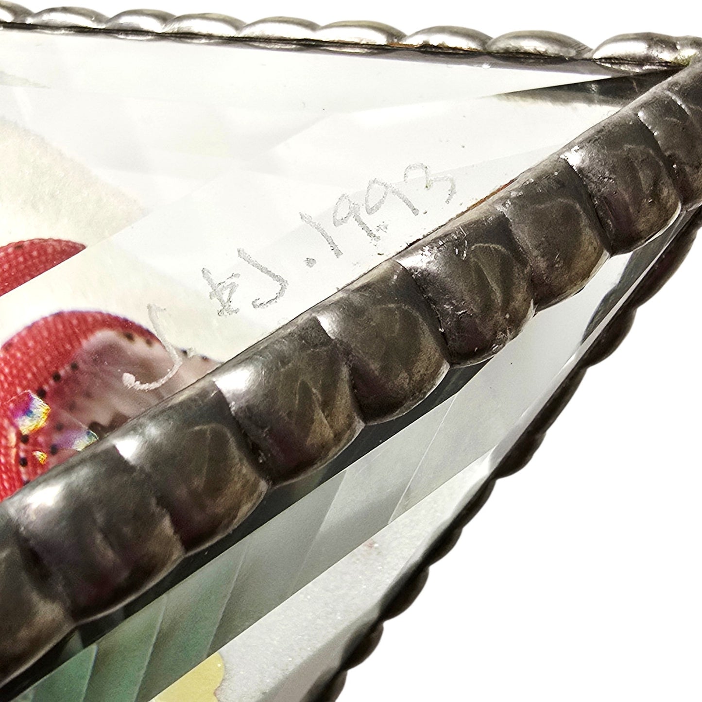 Signed J & J 1993 Glass Sand Prism Valentine's Shell Heart Confetti Art Coastal