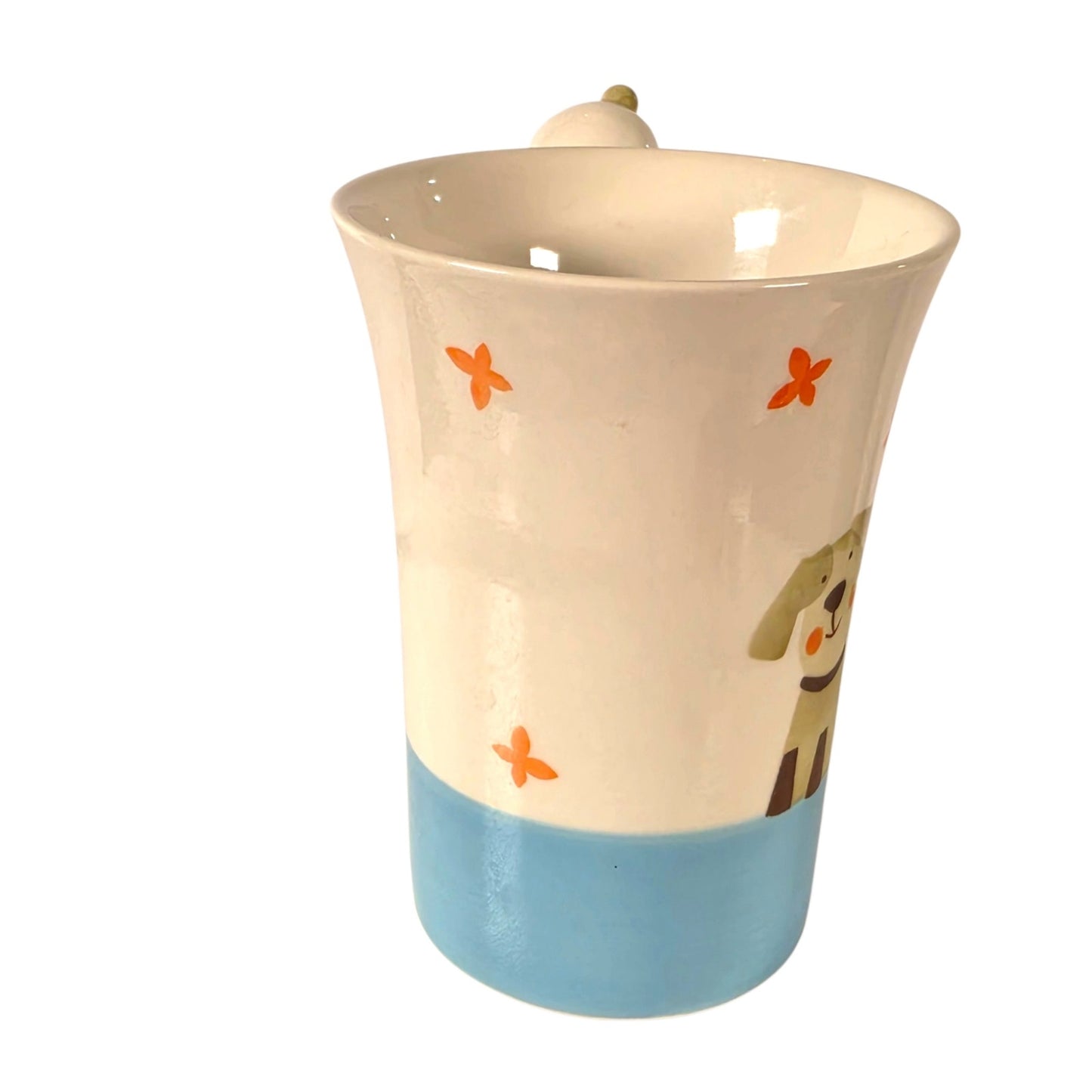 Indra Stoneware 3D Dog Mug Hand Painted Thailand Vintage Applied Ceramic Cup