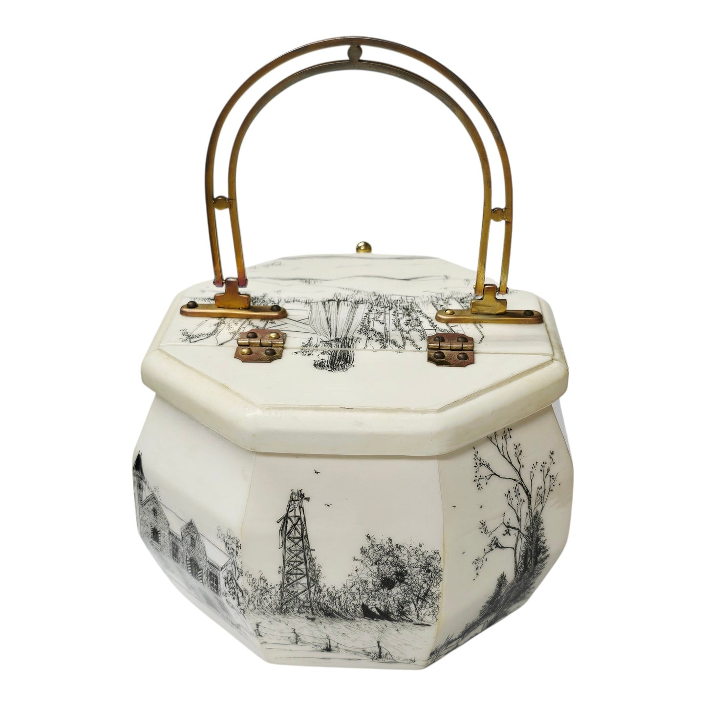 Vintage 1972 Beki Signed Wooden Box Purse Decoupage Hand Painted Octagon Rare