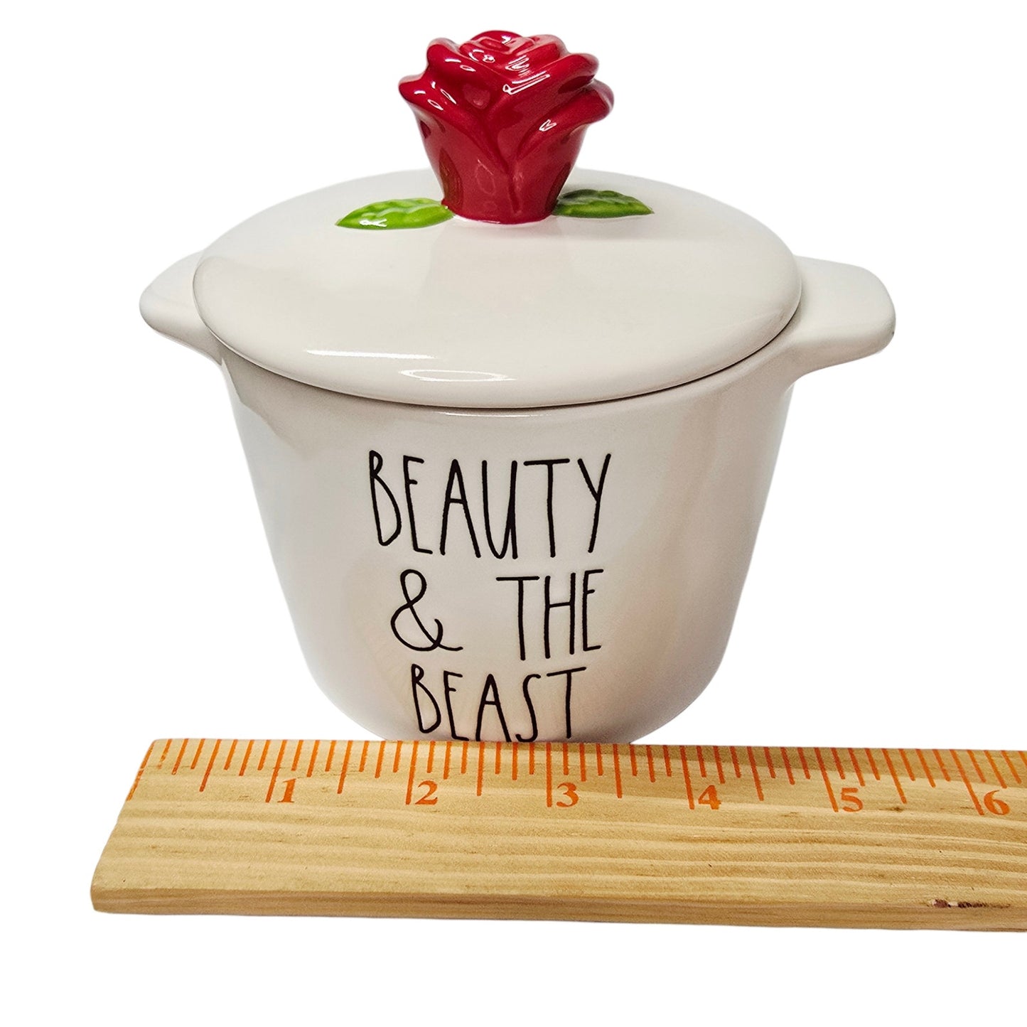 Rae Dunn Disney Princess BEAUTY & THE BEAST Ceramic Jar w/ Rose Lid