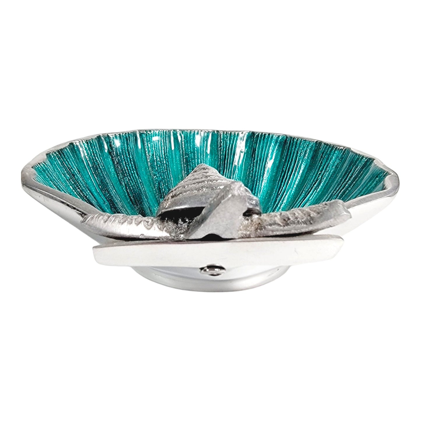 Teal Embelished Coquilles Scallop Shell Trinket Dish with Metal Starfish Shell