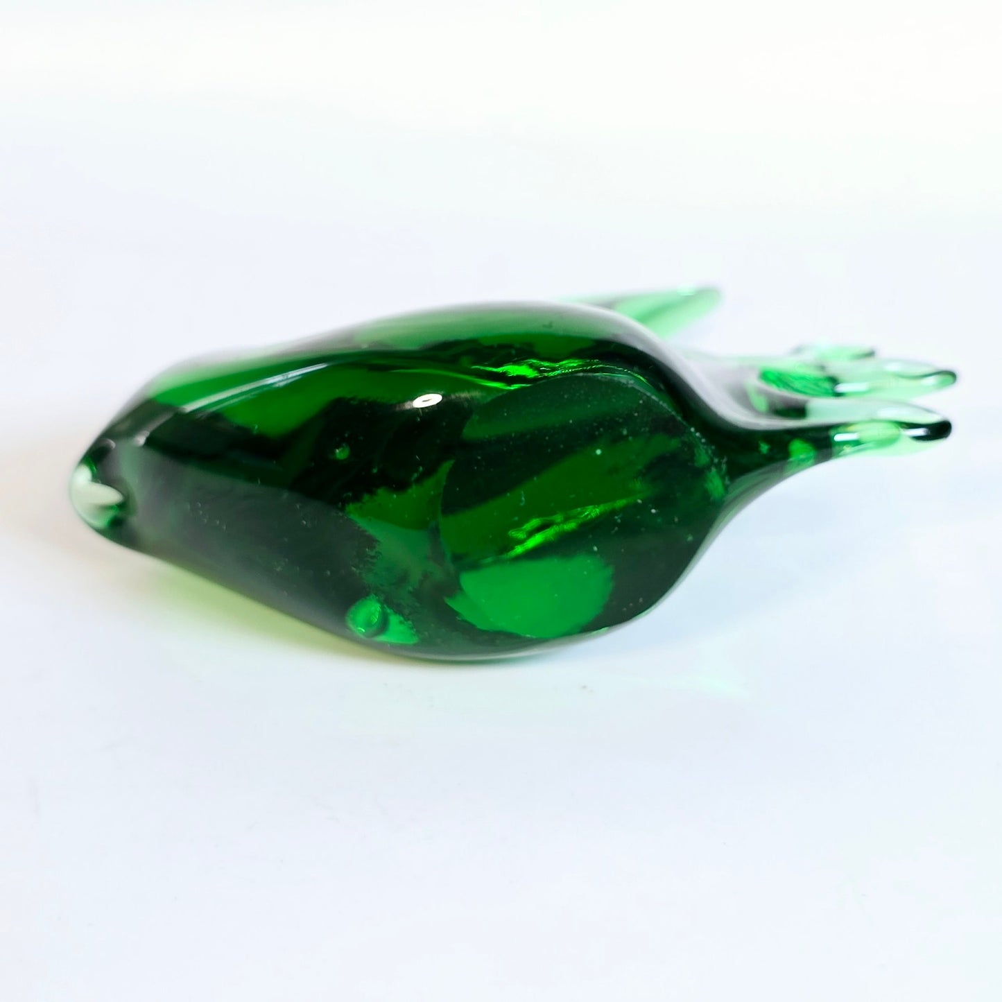 Handblown Green Art Glass Fish Paperweight, Polished Bottom