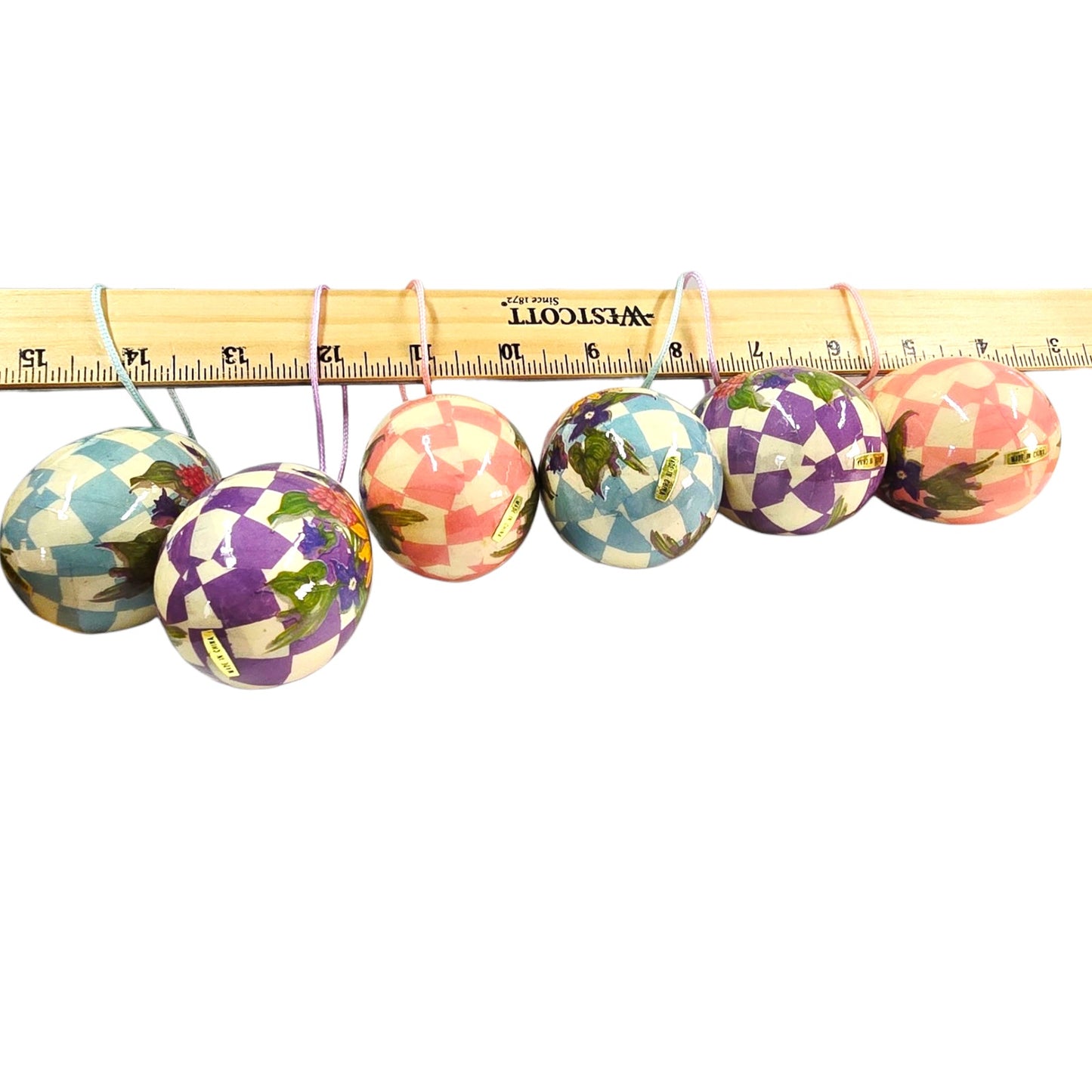Set of 6 Vintage Easter Eggs Decoupage Paper Mache Ornaments Shabby Chic