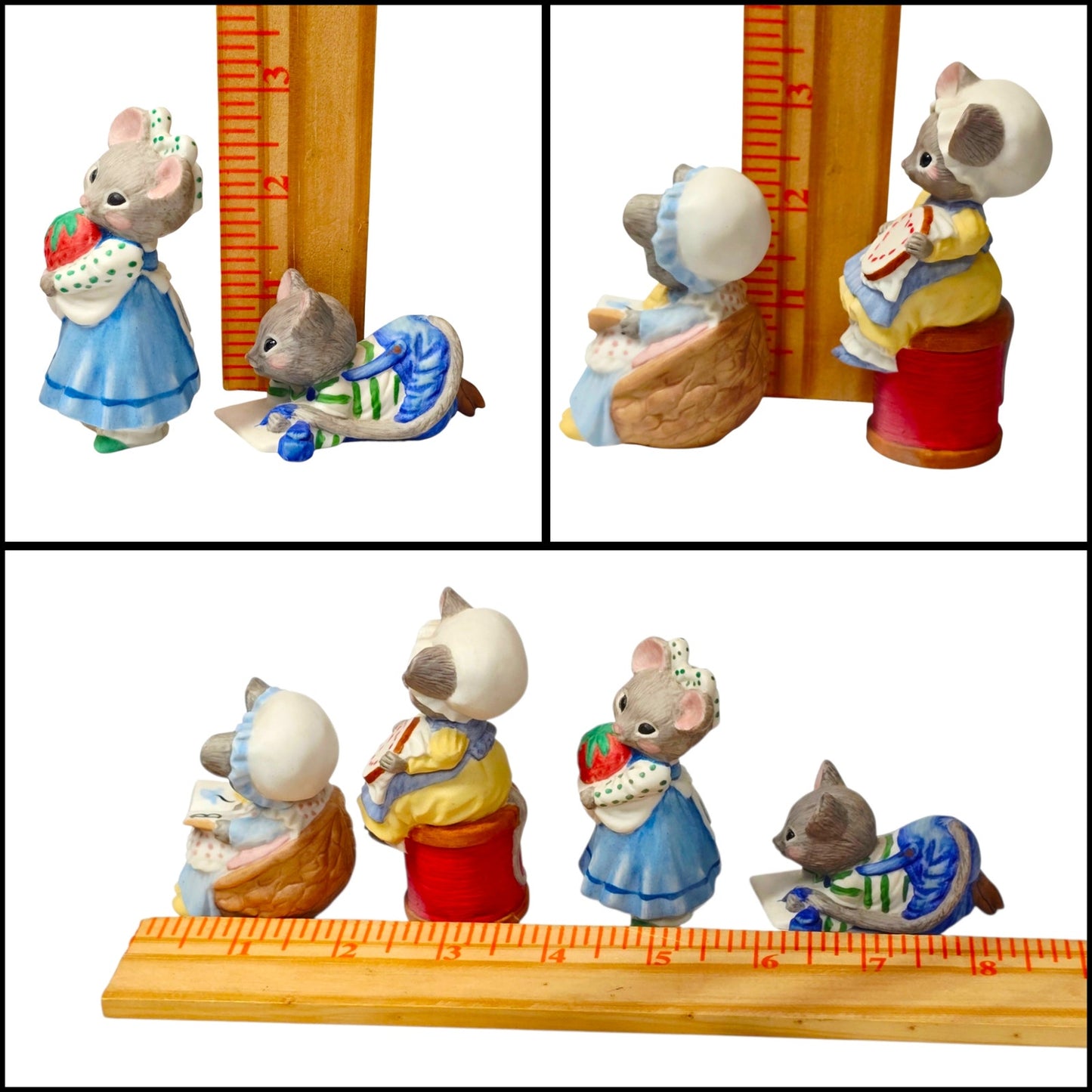 Hallmark Minikins Mouse Figurines Set 4 Vintage Porcelain 1983 Hand Painted