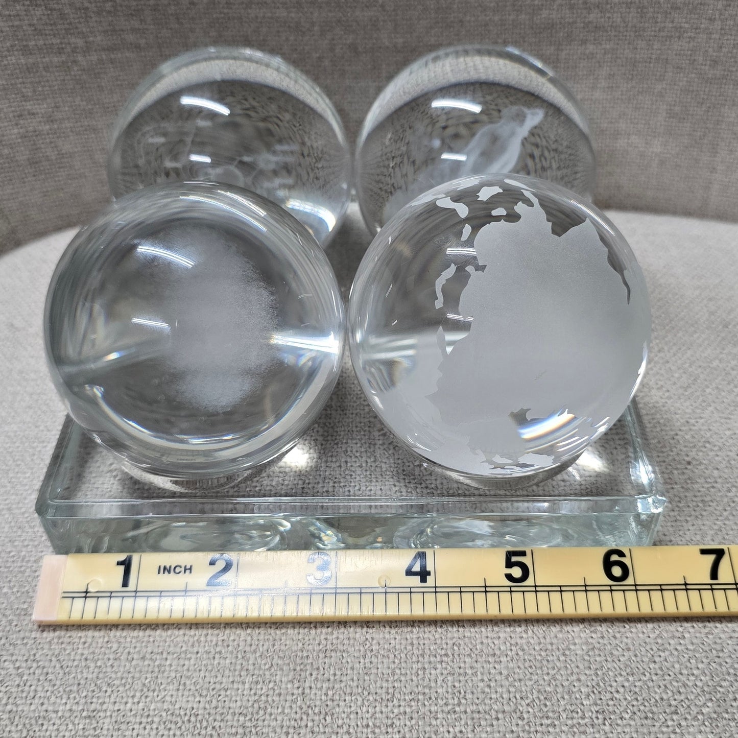 (Reserved for Customer) Lot of 4 Art Glass Orbs Raincloud, Dog, Earth, Solar System + Glass Habitat Base