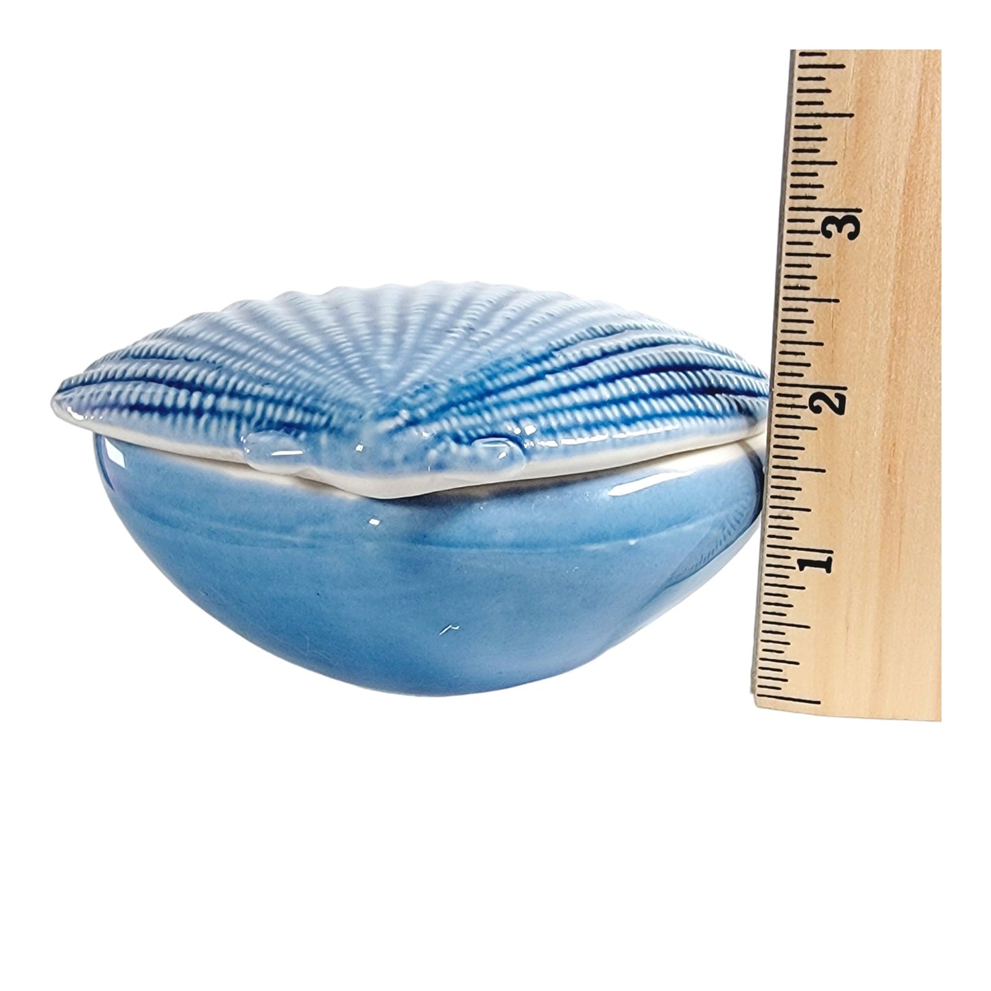 Blue Porcelain Shell Lidded Trinket Dish, Small Chip Underside Lid