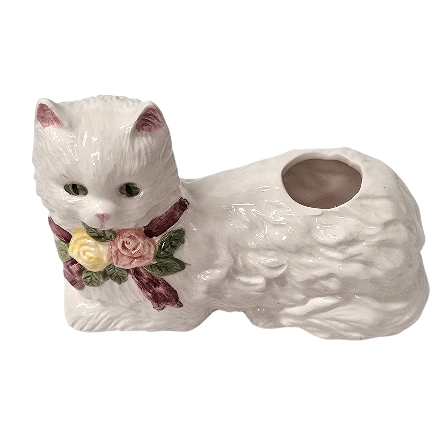 Vintage Artmark White Persian Cat Cosmetic Brush Holder - NIB