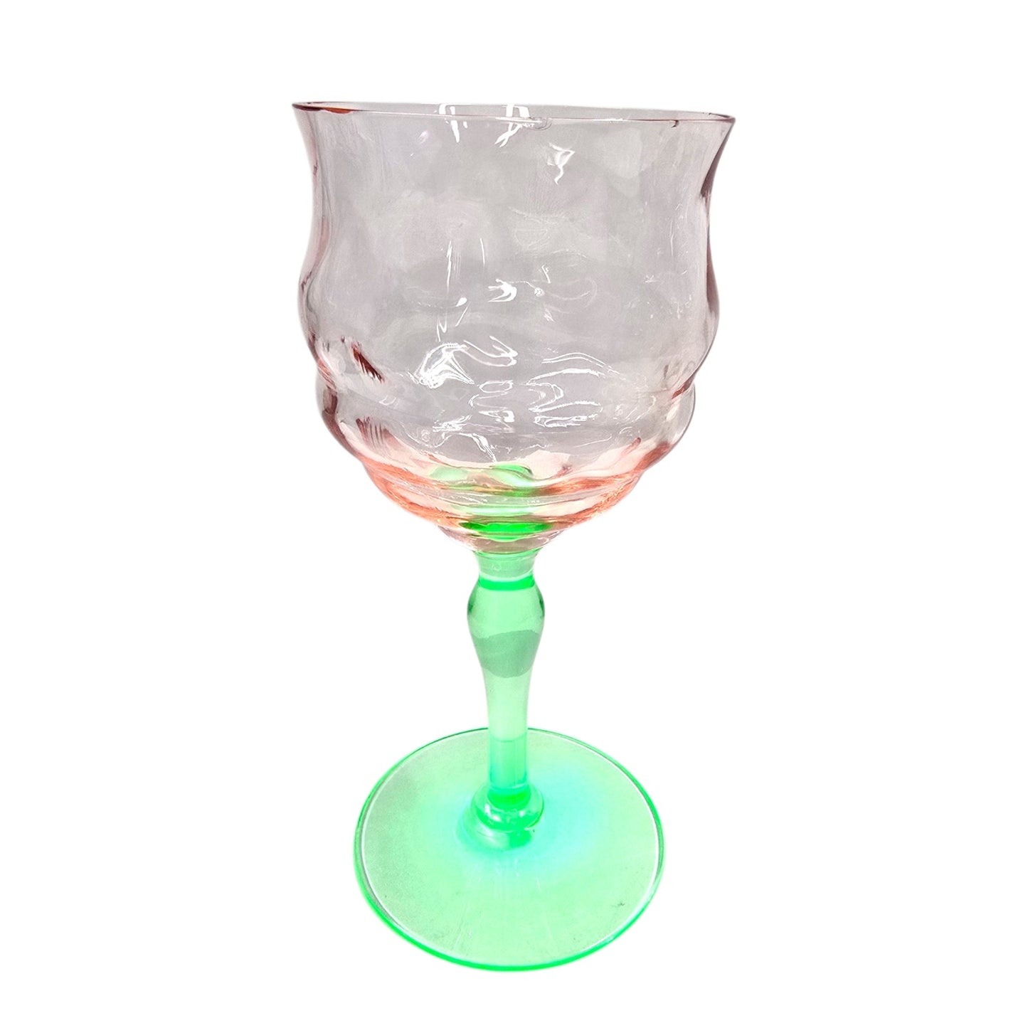 AS IS Tiffin Watermelon Uranium Glass Cocktail Coupe Champagne Glasses Set of 2