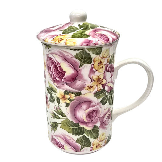 Allyn Nelson Mug with Lid English Bone China Rose Floral Cottagecore Tea Cup
