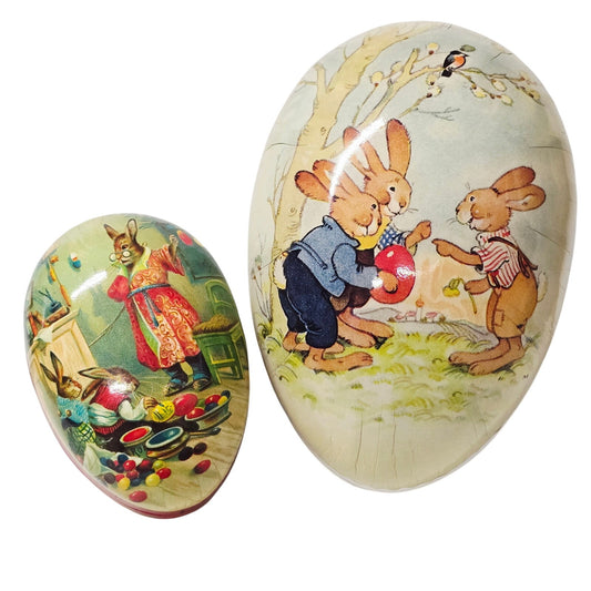 (Saved for Customer) Vintage German Paper Mache Easter Egg Lot (2) Nestler & Echt Erzgebirge