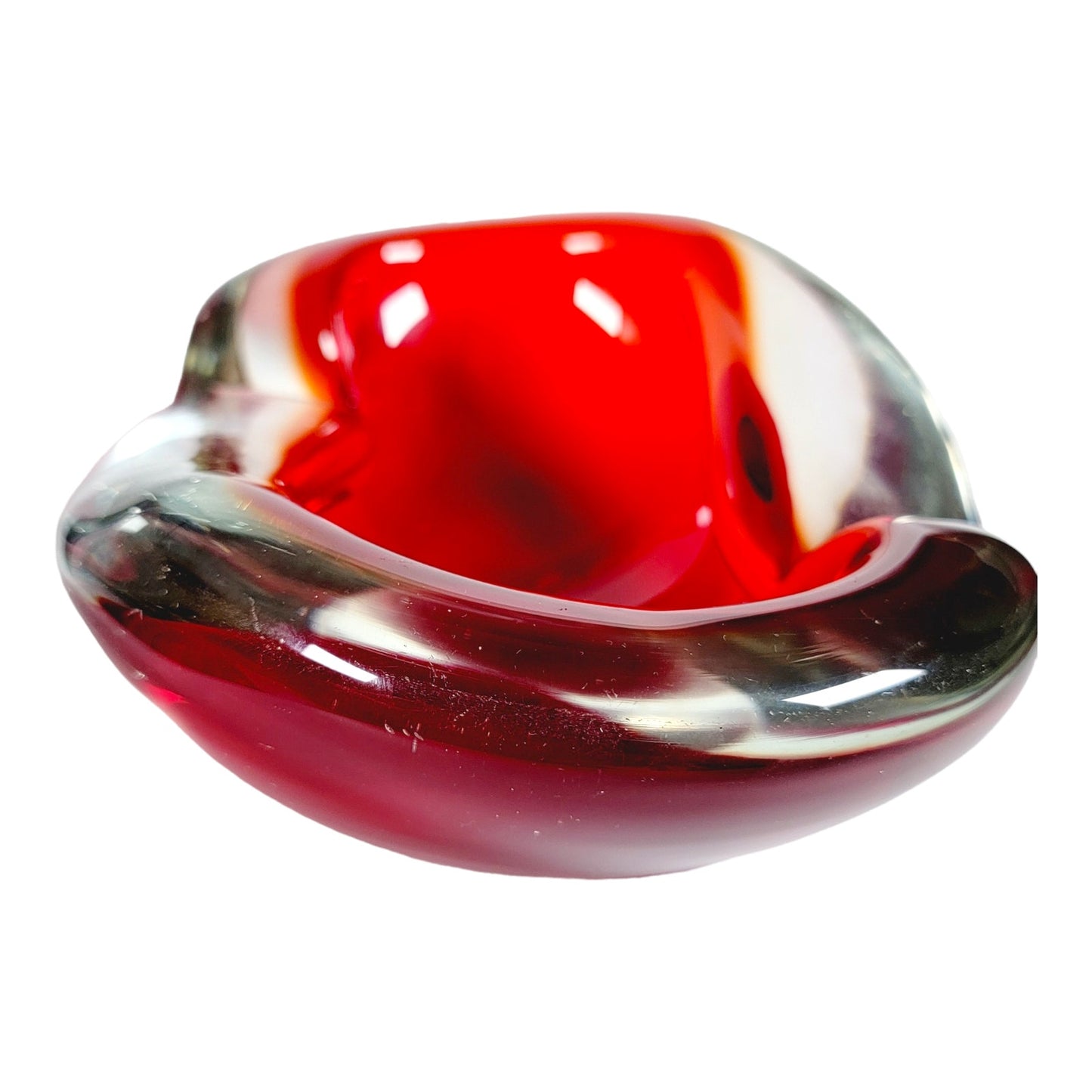 Vintage Murano Red Cased Glass Bowl (likely attributed to Sommerso) 7" W