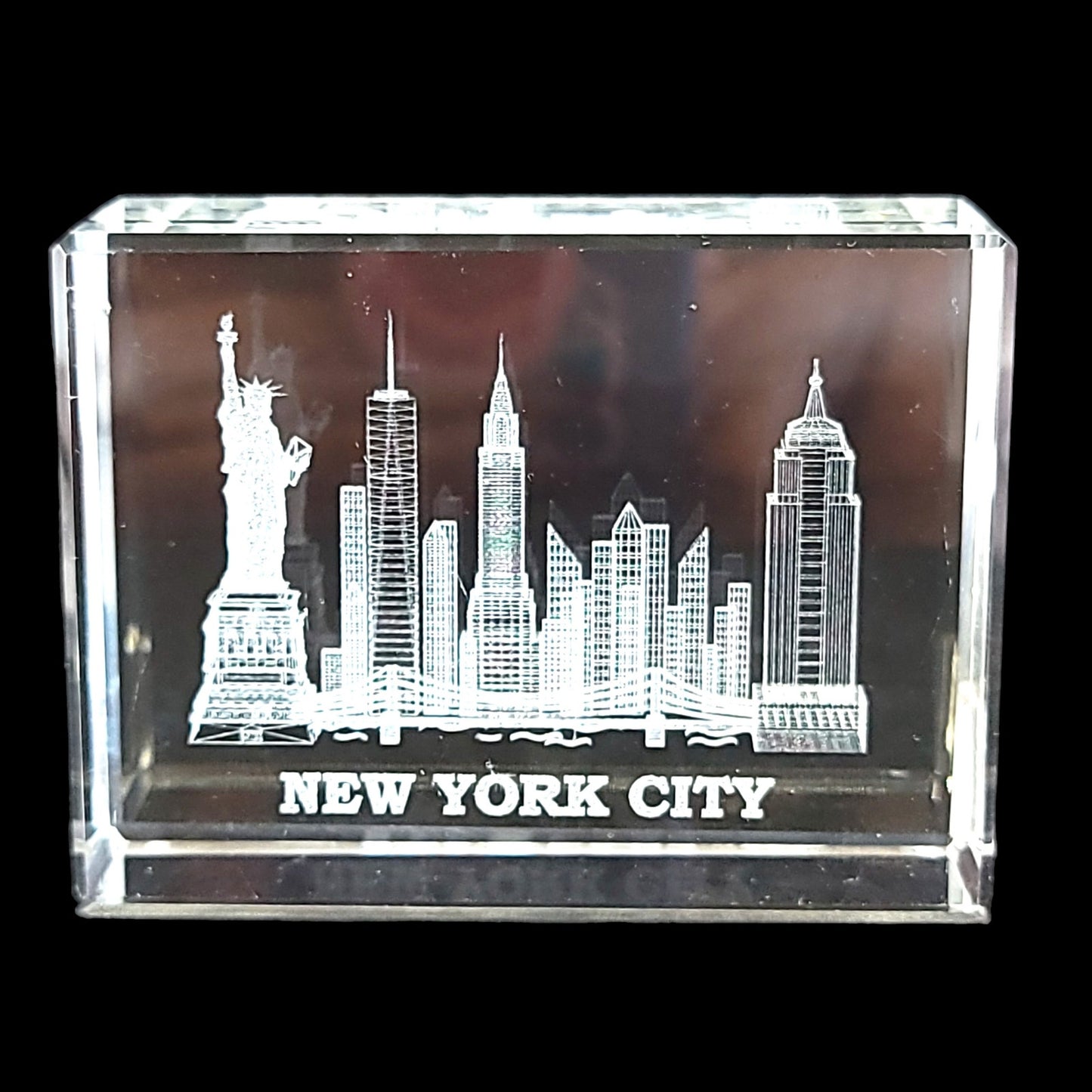 3D Laser Etched New York City Skyline Crystal Paperweight 3 x 1 x 2