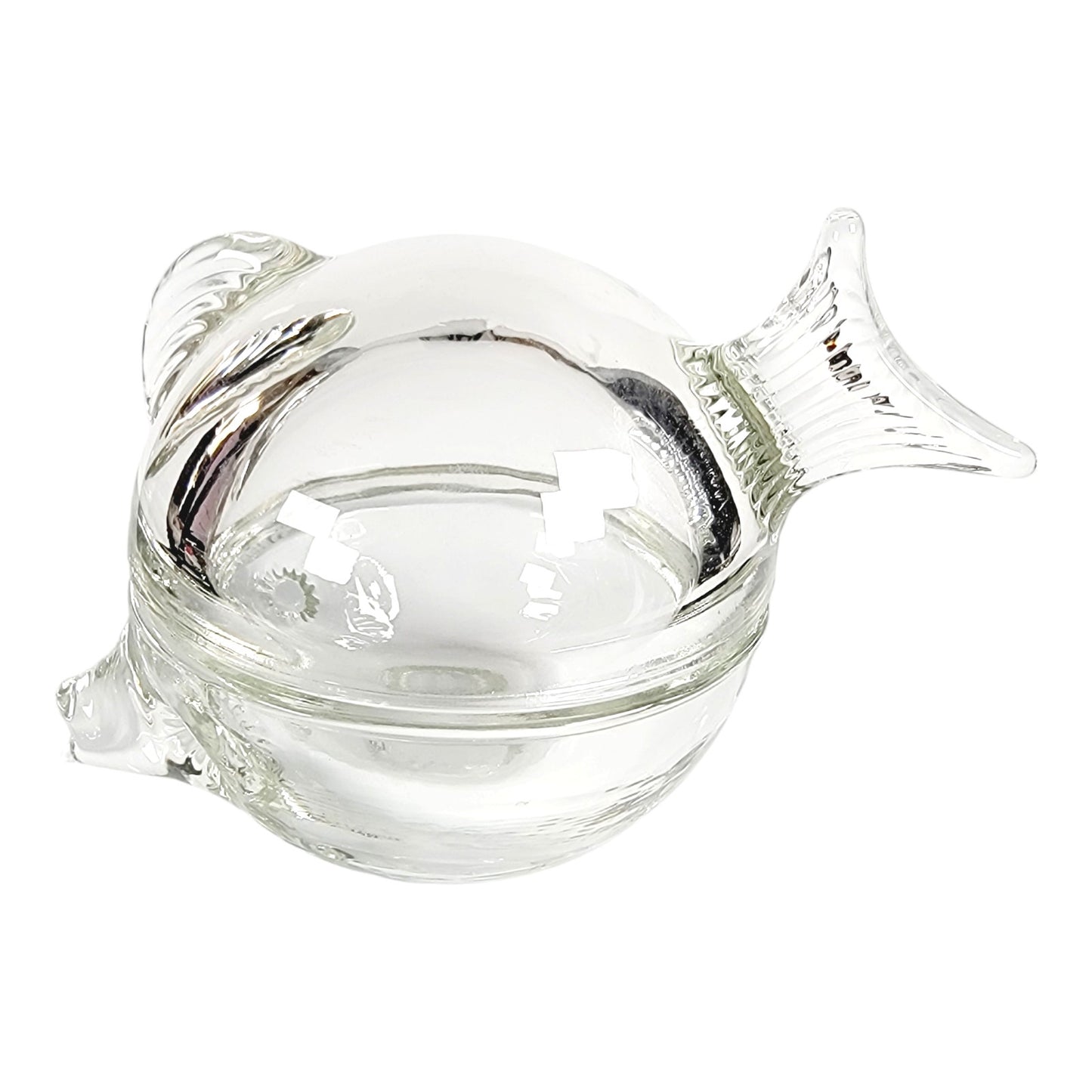 Anchor Hocking USA Lidded Fish Trinket Dish, Heavy Thick Glass Fish Trinket Dish