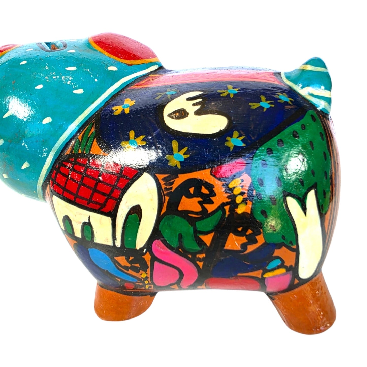 Vtg Mexican Folk Art Piggy Bank & Sombrero Ashtray / Trinket Dish Tonala Pottery