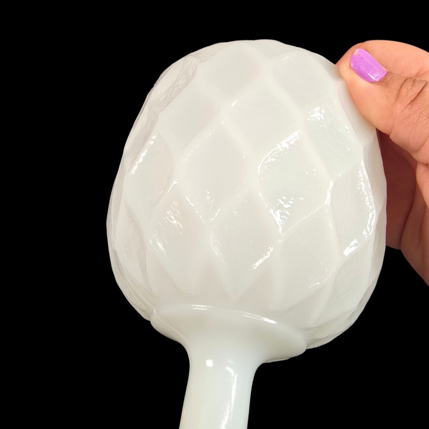 Vintage Milk Glass Pedestal Goblet Diamond Quilt Pattern Vase White Retro