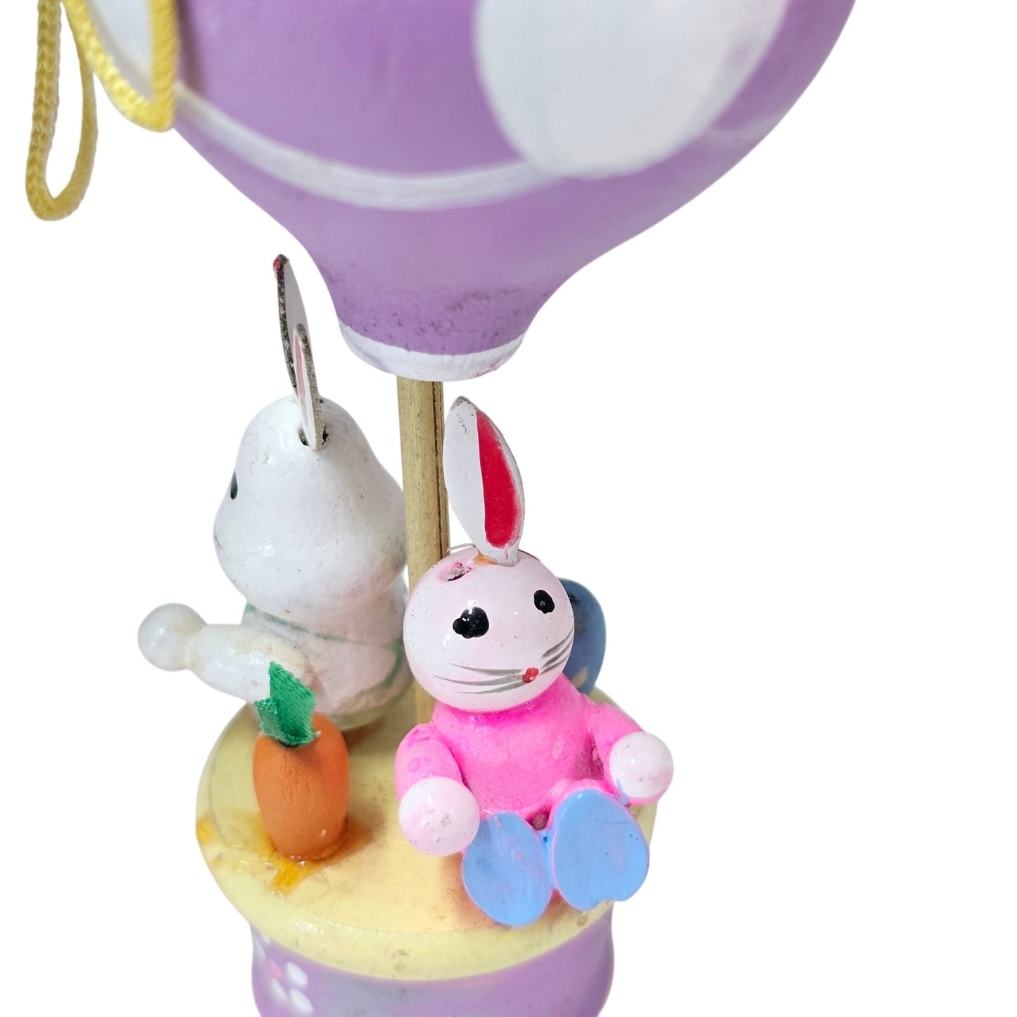 Set of 6 Adorable Vintage Wooden Hot Air Balloon Easter Ornaments with Bunnies and Chicks, Handpained