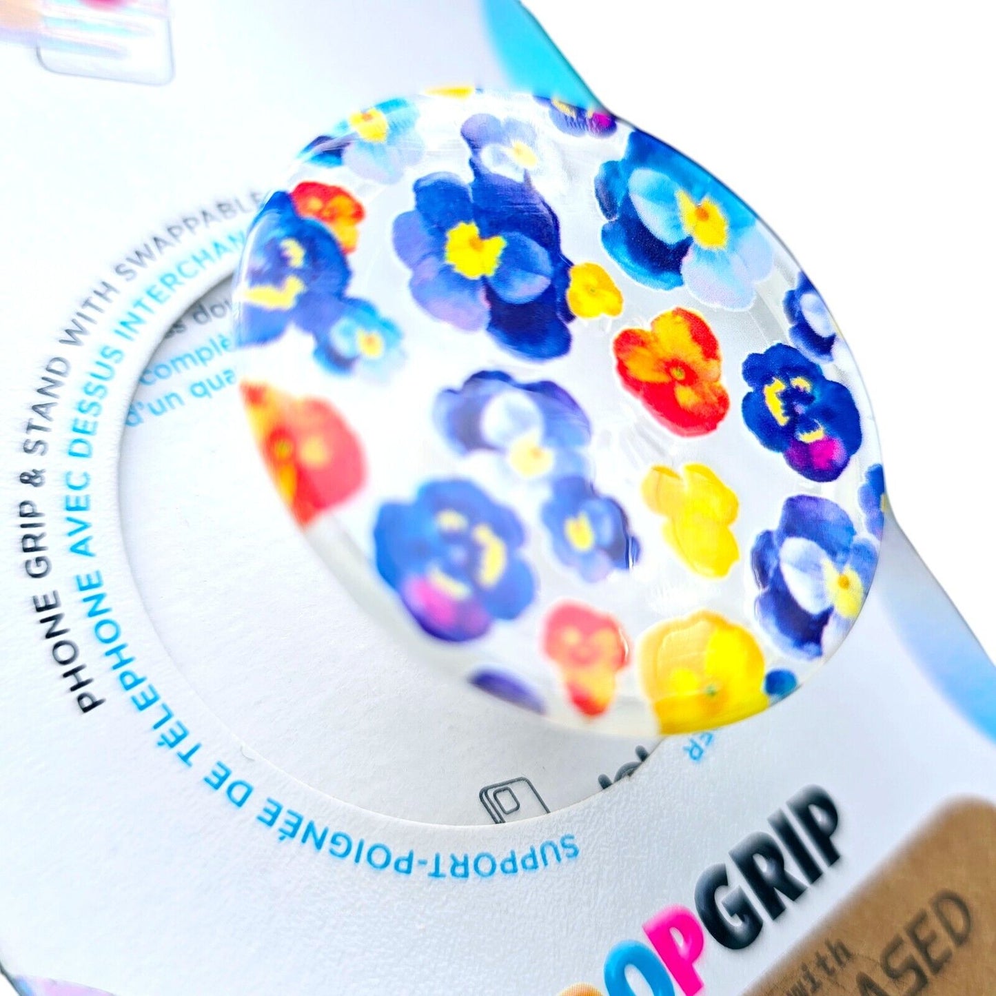 NEW! PopSockets PopGrip Phone Grip Stand Pansy Flowers with Swap Top Plant-Based