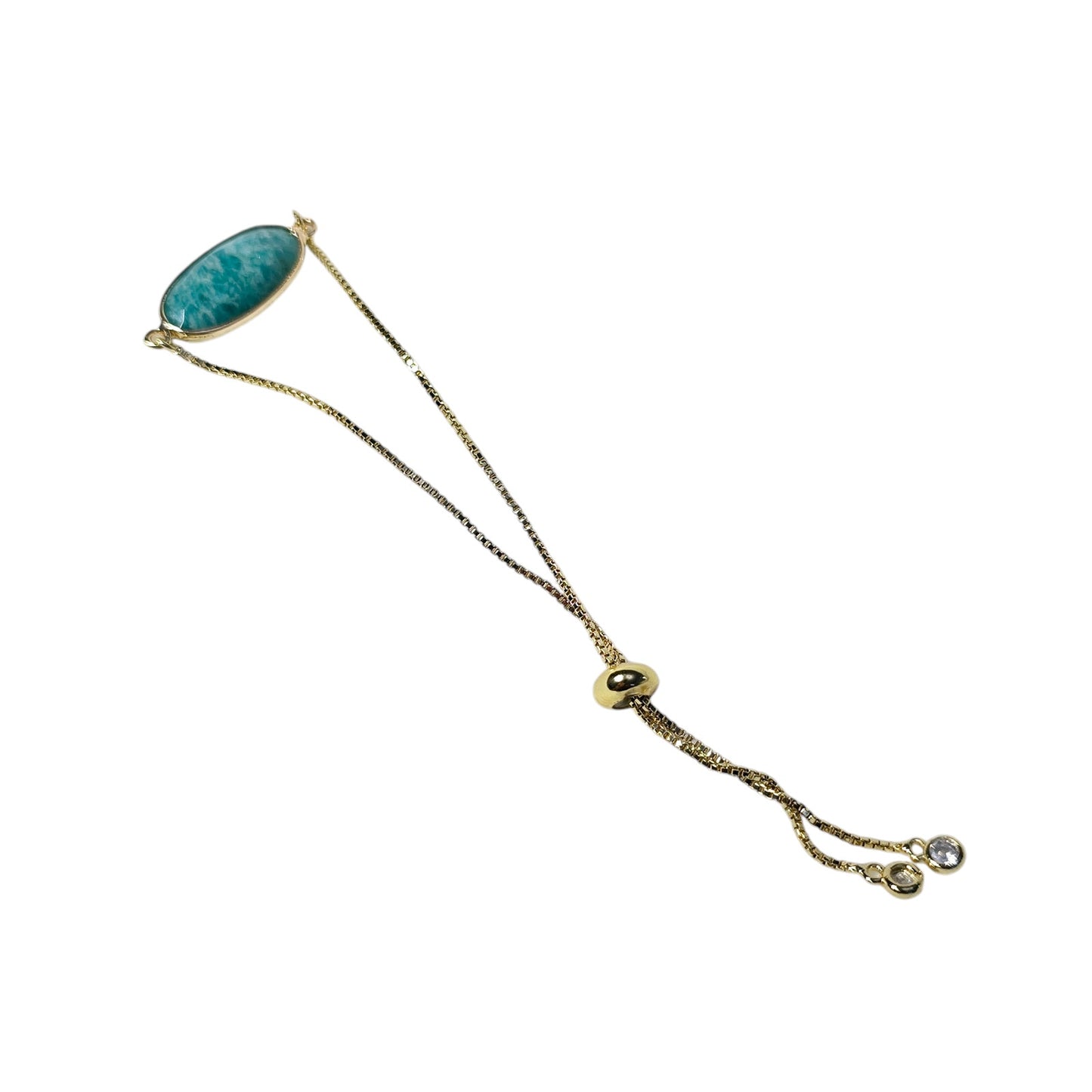 Faceted Amazonite Gold Tone Adjustable Bracelet