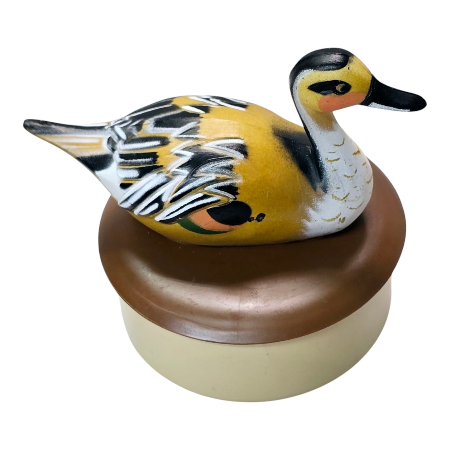 Set of 2 Vintage Duck Trinket Boxes, Hand Painted Duck Utility Box Hard Plastic NIB