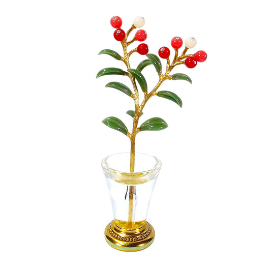 Vintage Joan Rivers Signed Imperial Flowers Gold Plated Stem in Lucite Vase, Cranberry, 5.5" H