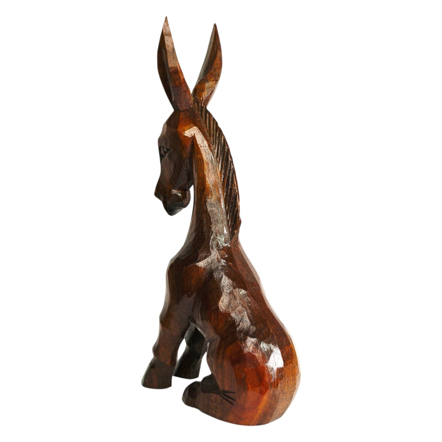 Vintage Carved Wood Donkey Figurine Lacquered Sitting Donkey Mule Burro