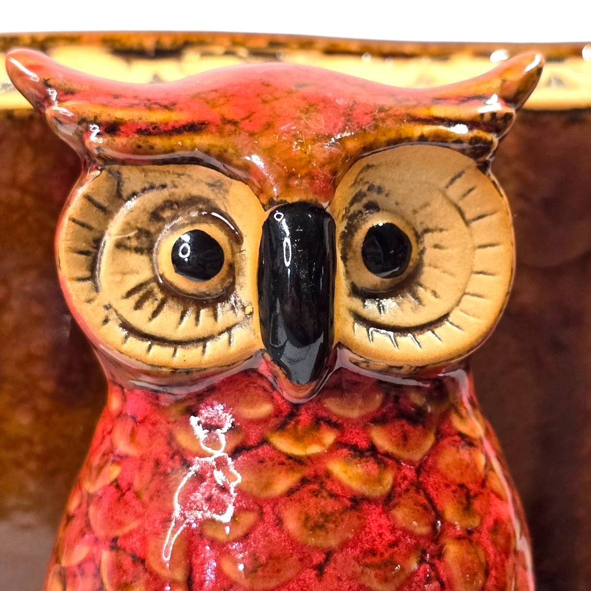 Vtg Ceramic Owl Bookends Great Horned Owl Red Glaze Owls on Books Retro Fall MCM