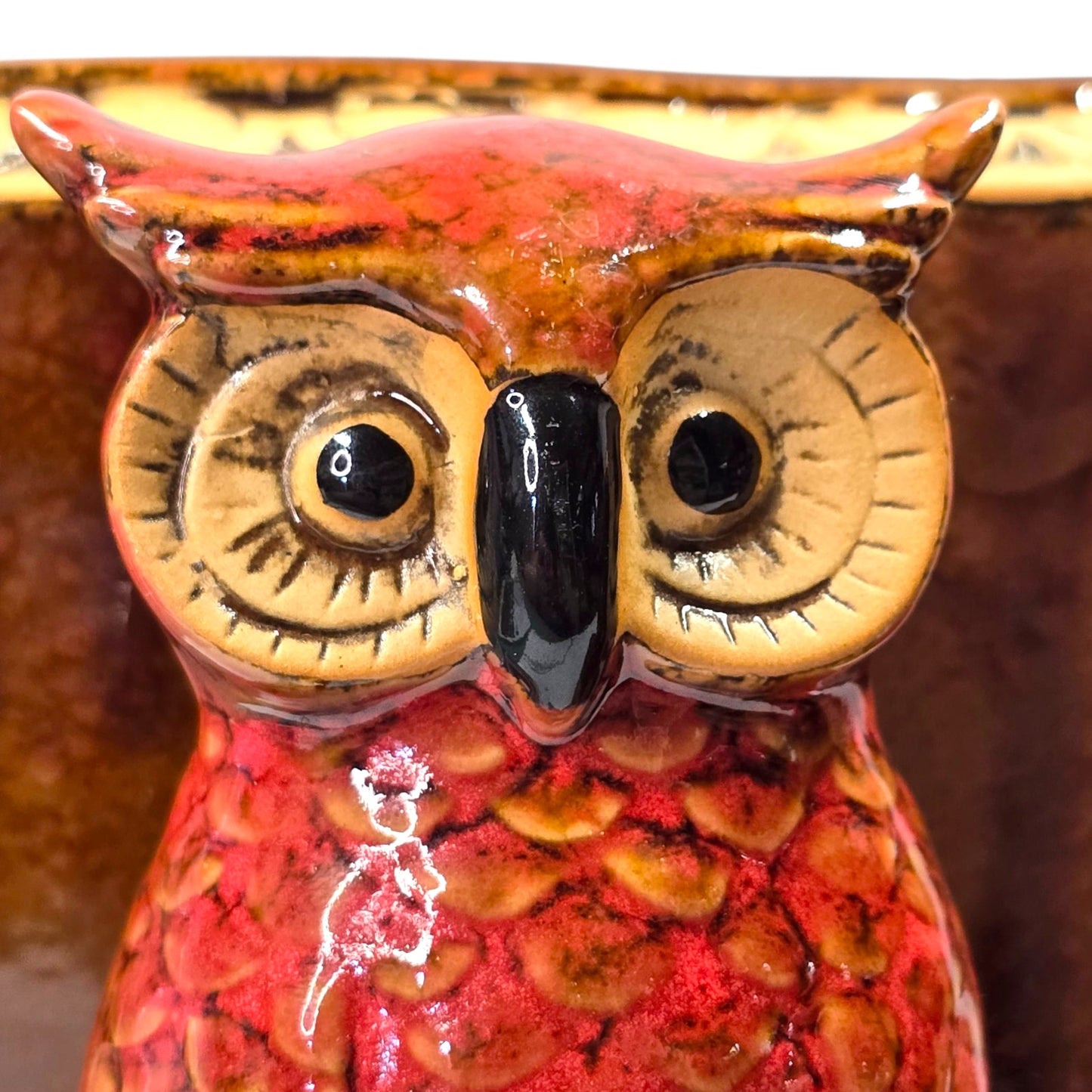 Vtg Ceramic Owl Bookends Great Horned Owl Red Glaze Owls on Books Retro Fall MCM