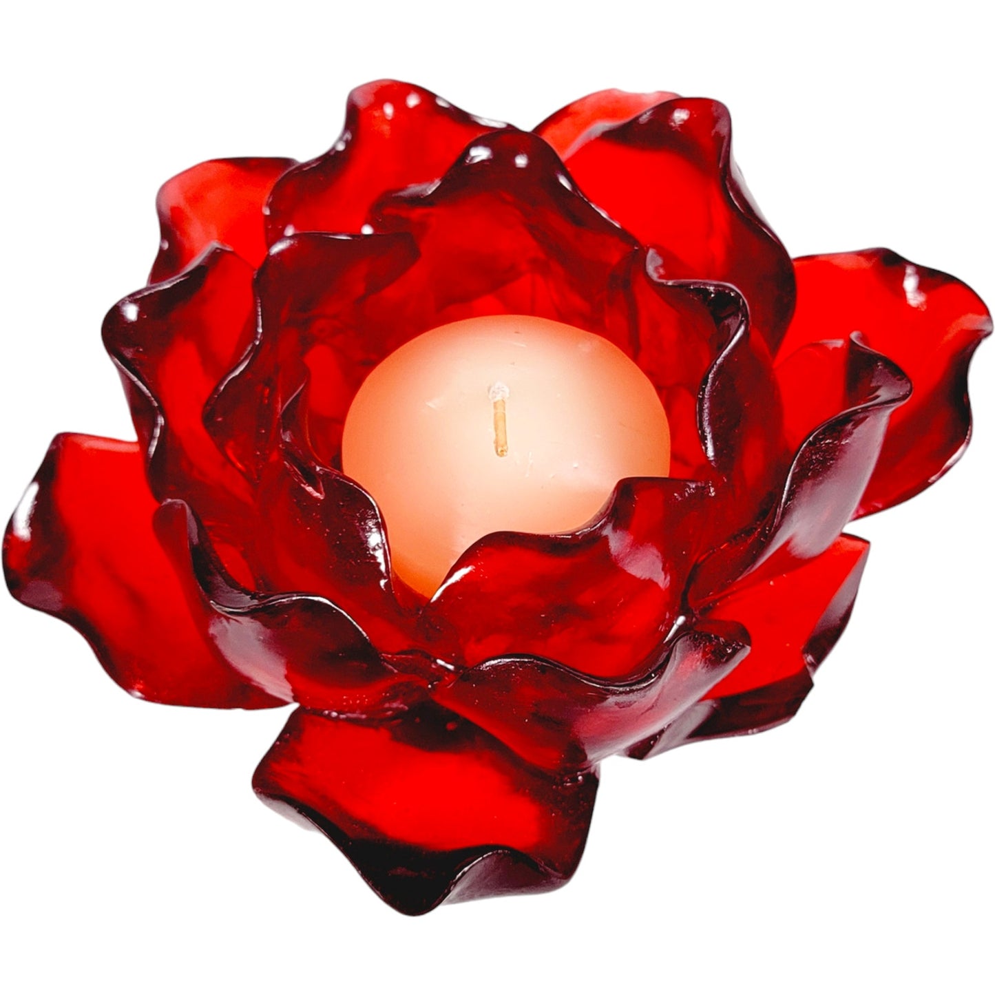 Z Galerie Red Glass Flower Tealite Holder FLAW (Broken Petal)