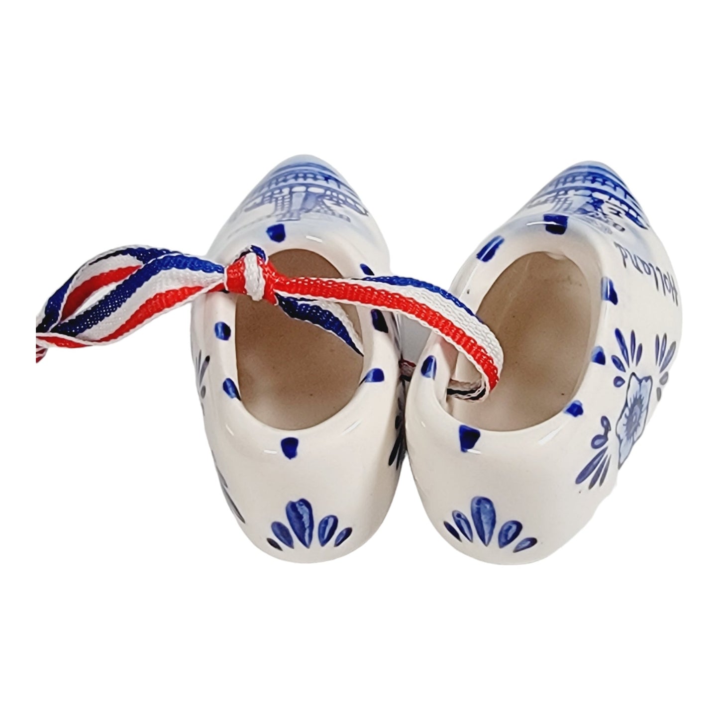 Pair of Tiny Hand-Painted Delft Blue Holland Ceramic Shoes Ornament 3" W