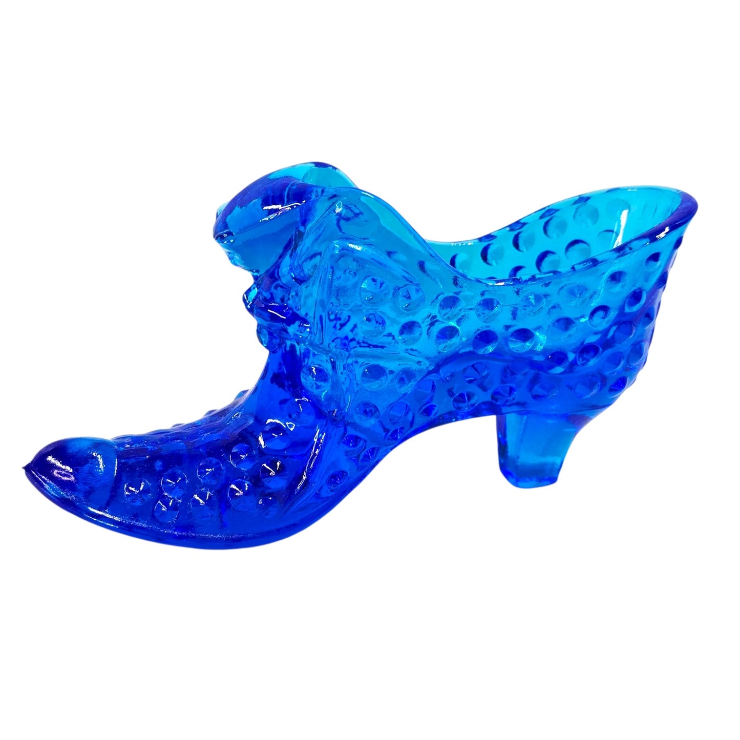 Vintage Fenton Cobalt Blue Hobnail Shoe Slipper Cat Panther Lightly Glowy