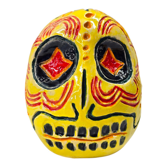 Hand Painted Ceramic Sugar Skull Dia de los Muertos Signed Folk Art Mexico Heavy