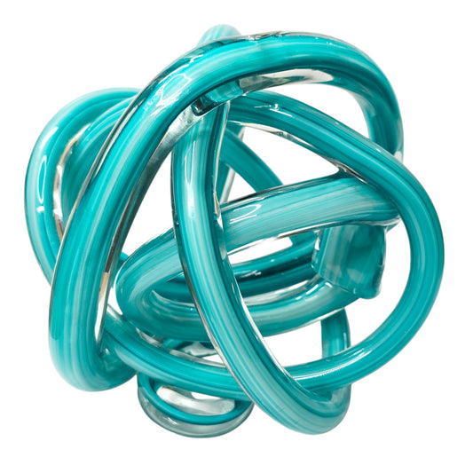 Teal Blue Hand-Blown Art Glass Knot Sculpture - Modern Abstract Decor