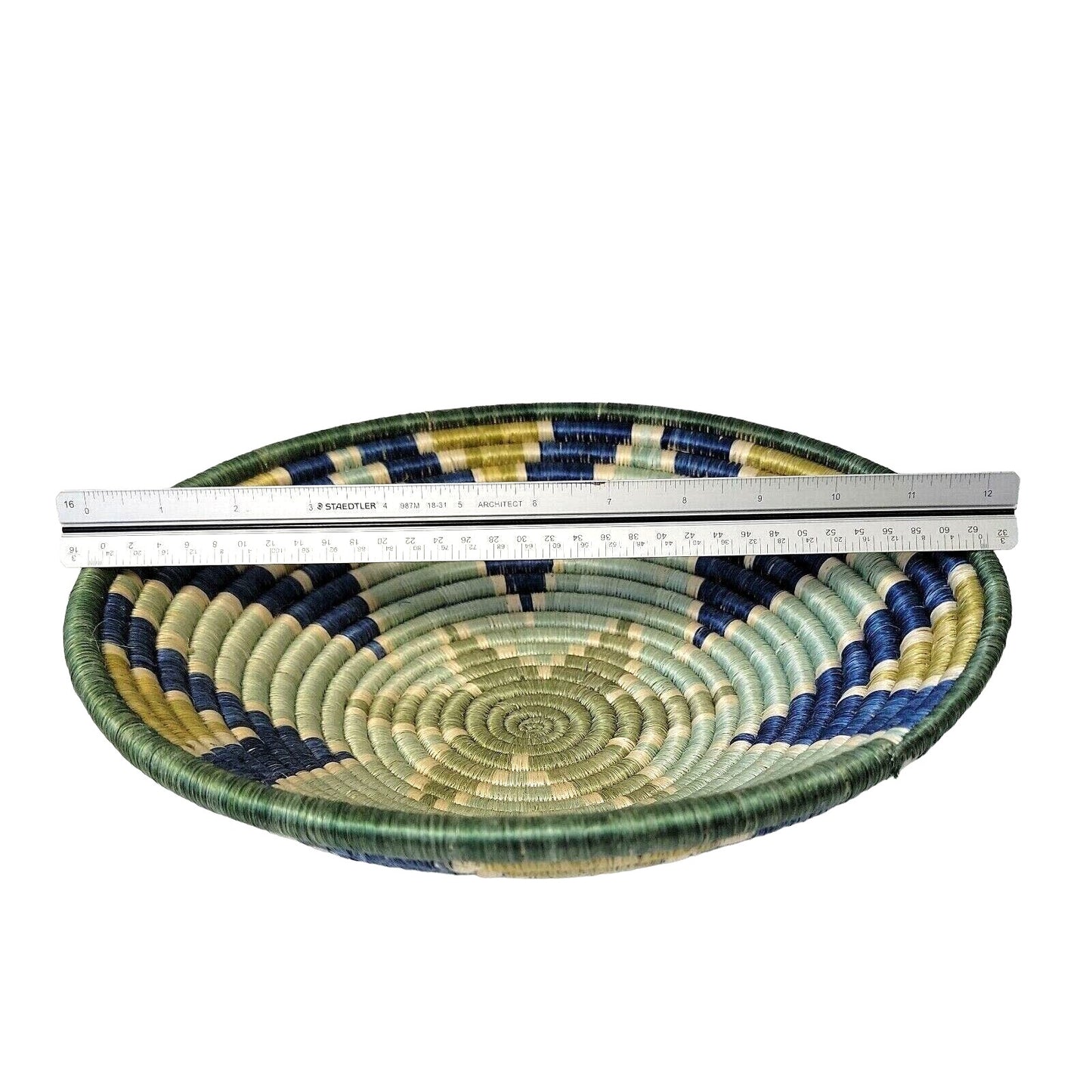 Hand Coiled Woven Grass Basket African Round Wall Baskets Hanging Art BOHO 12"