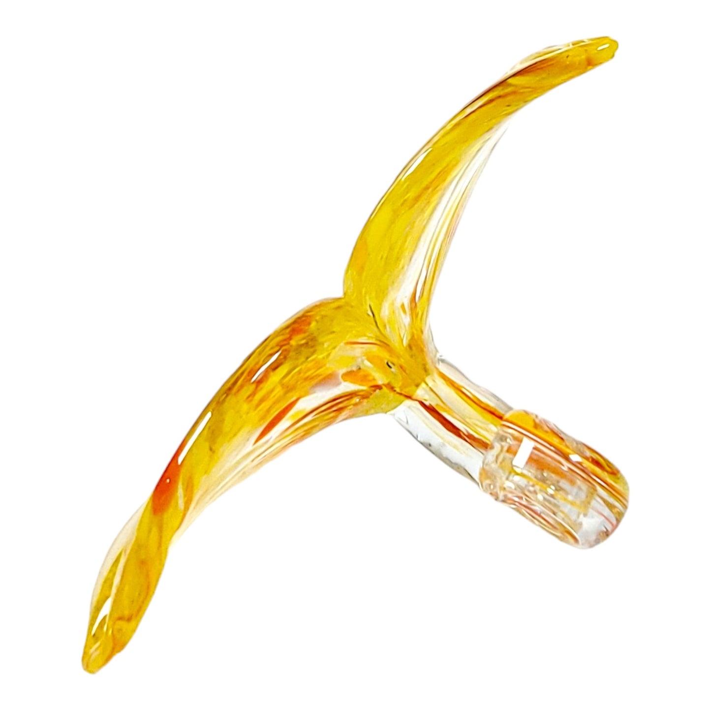 Hand-Blown Art Glass Flower with Stem in Yellow and Orange Flower, 3 Leaf Flower- Noneya