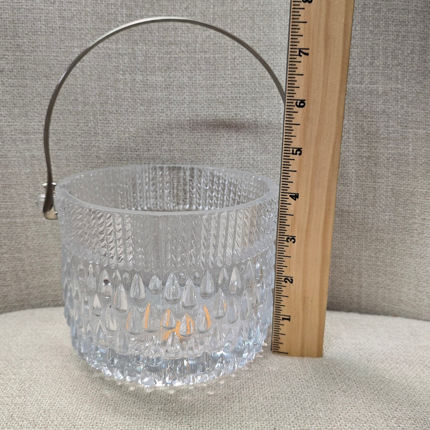 Vintage Genuine Crystal Ice Bucket Made in England, Teardrop Glass Pattern, Heavy