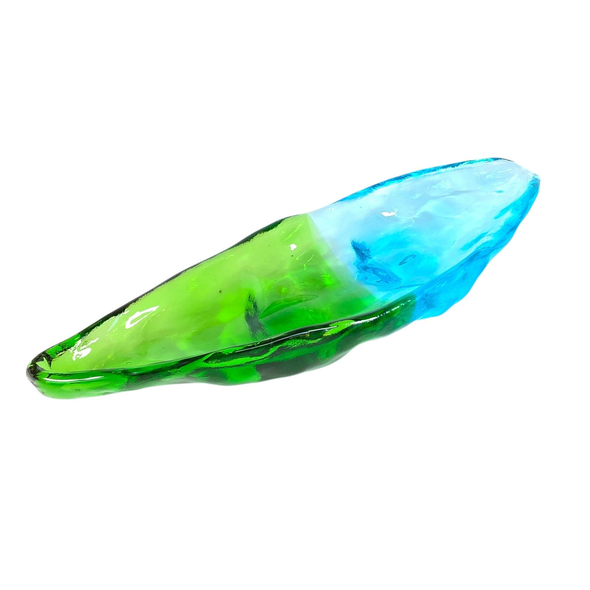 Recycled Sea Glass Console Dish Two-Toned Aqua and Green Long Trinket Tray