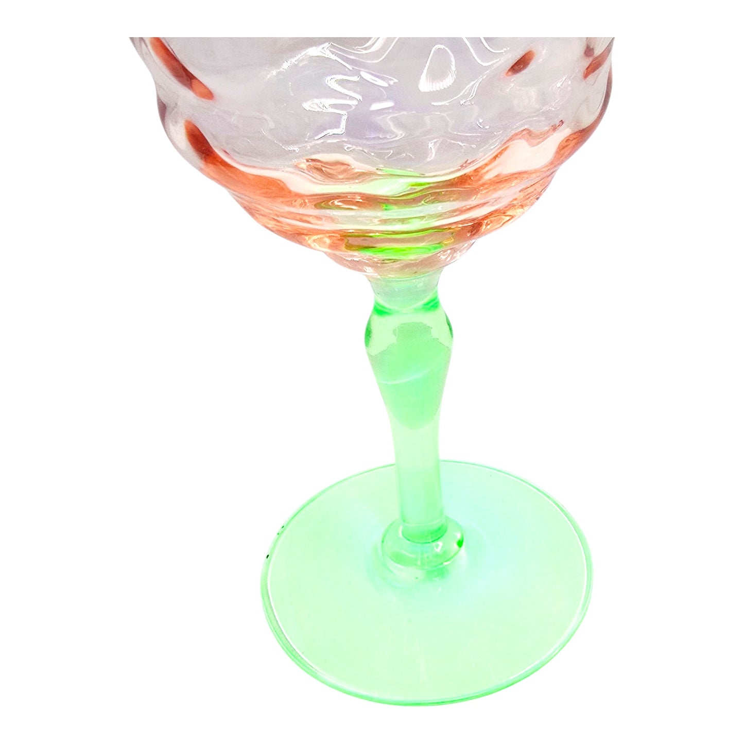 Vtg Tiffin Watermelon Uranium Glass Cocktail Coupes / Champagne Glasses Set of 2
