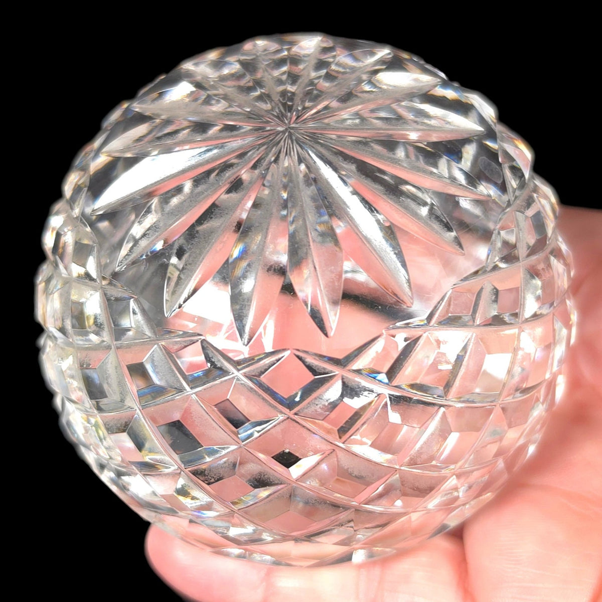 Waterford Crystal Hollow Dome Paperweight Diamond Cut Starburst Signed