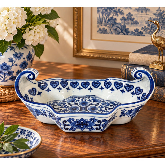 Blue White Chinoiserie Footbath Form Jardiniere Planter Centerpiece 13"